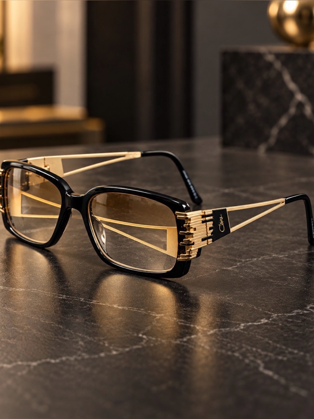 Vintage CAZAL Mod 6005 Col 001 Black Gold Eyeglass Frames 57-16 135 Germany